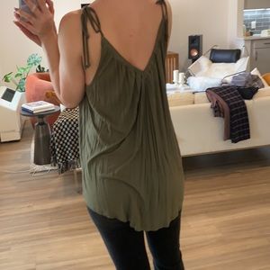Olive green flowy tank with adjustable ties. Anthropologie size medium
